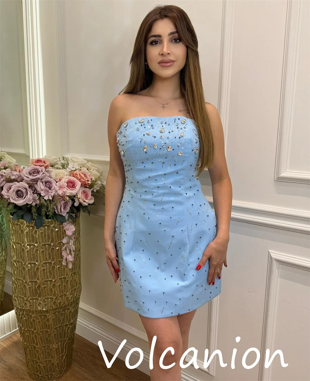 ที่กําหนดเองคุณภาพสูง Jersey Sequined A-Line Strapless ยาวเข่าชุด Bespoke โอกาสประณีต