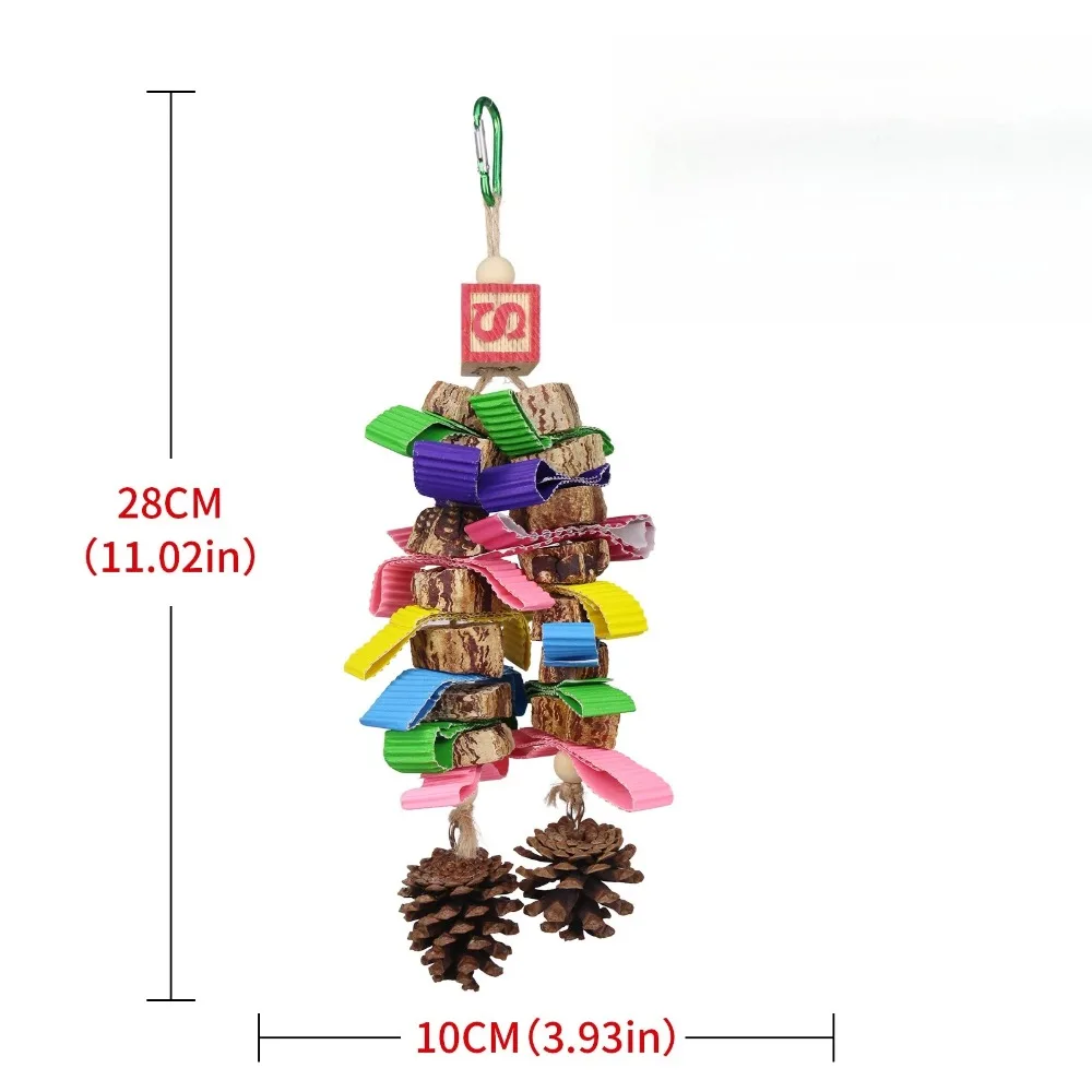 Parrot Foraging Toy with Straw Hat Rattan Balls Colorful Paper Fruit Chewing Set Interactive Cage Decoration for Boredom Relief