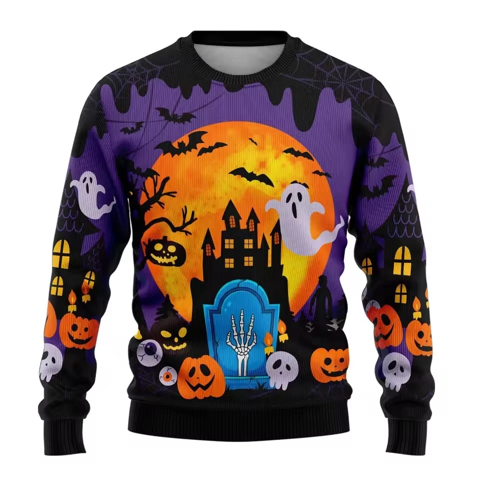 Halloween Sweaters For Men Clothing Spooky Pumpkin Crewneck Sweatshirts Unisex Pullovers Mens Hoodies Long Sleeve Funny Top Gift