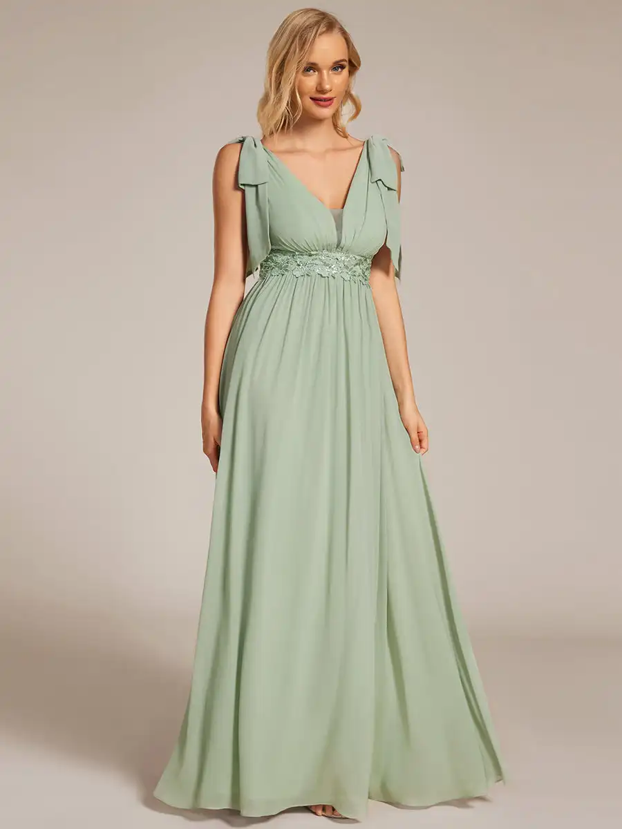 

Elegant Evening Dresses Bowknot Sleeveless Side Split Floor Length 2025 Ever Pretty of Chiffon Mint Green Bridesmaid Dress