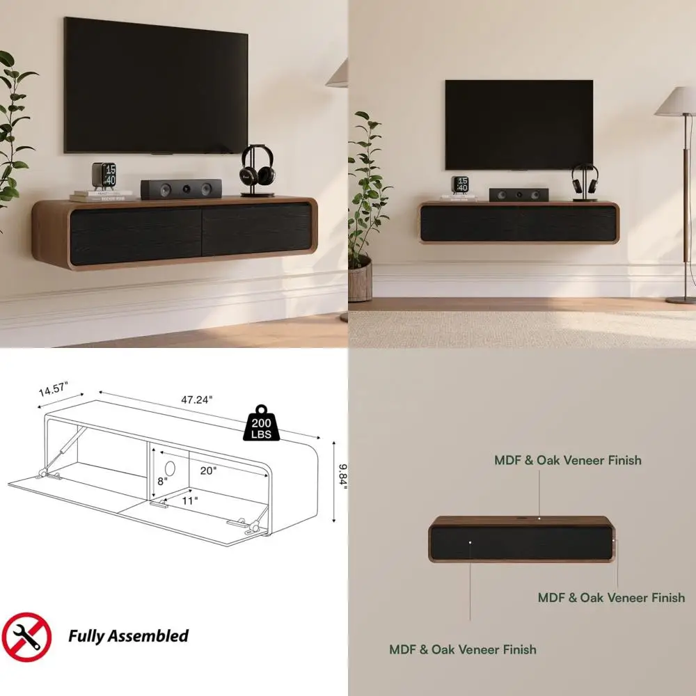 

Modern Wall-Mounted Minimalist TV Stand with Flip-Down Doors and Entertainment Center