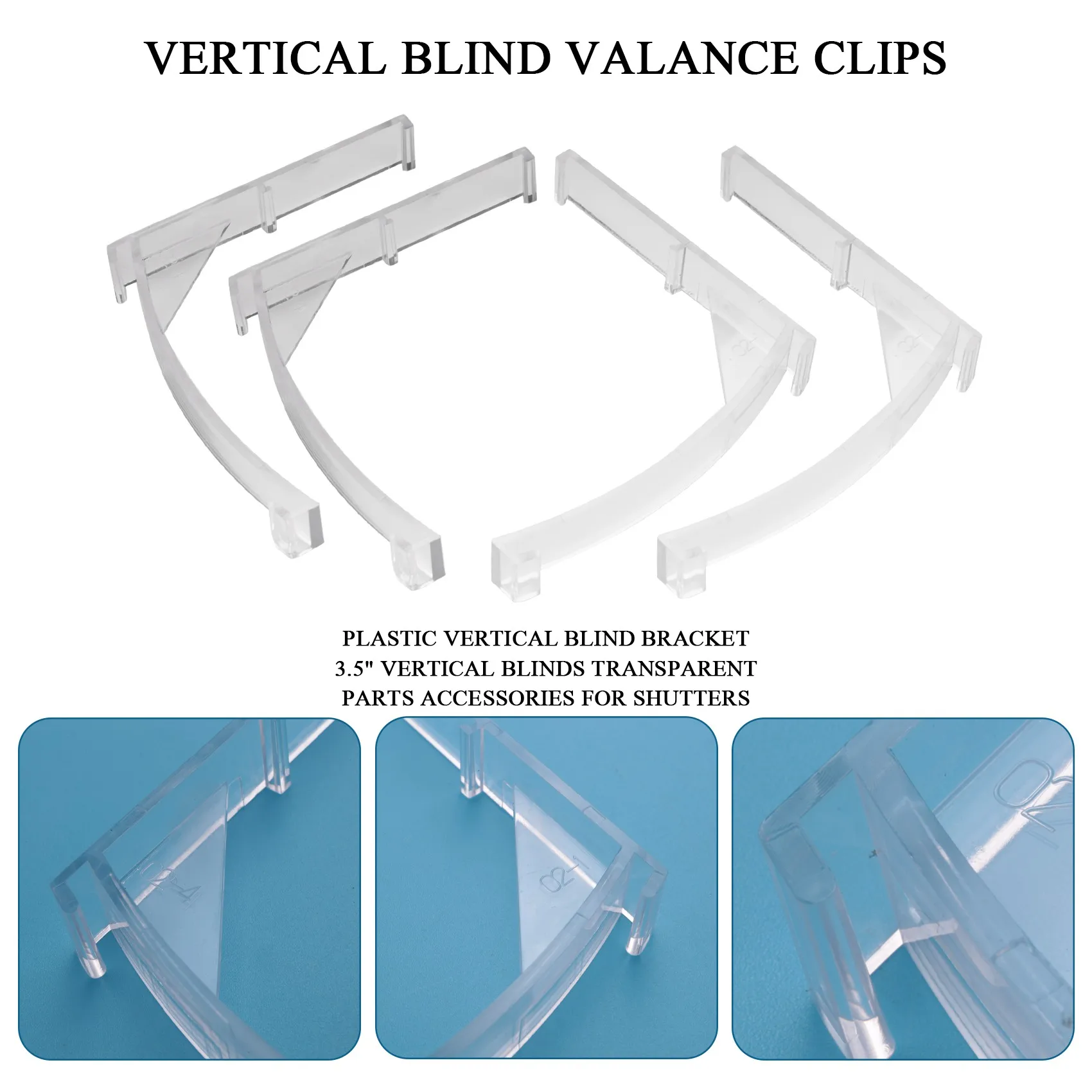 ABVT-Valance Clips Plastic Vertical Blinds Brackets 3.5 Inch Vertical Blinds Clear For Blinds Parts Accessory Components