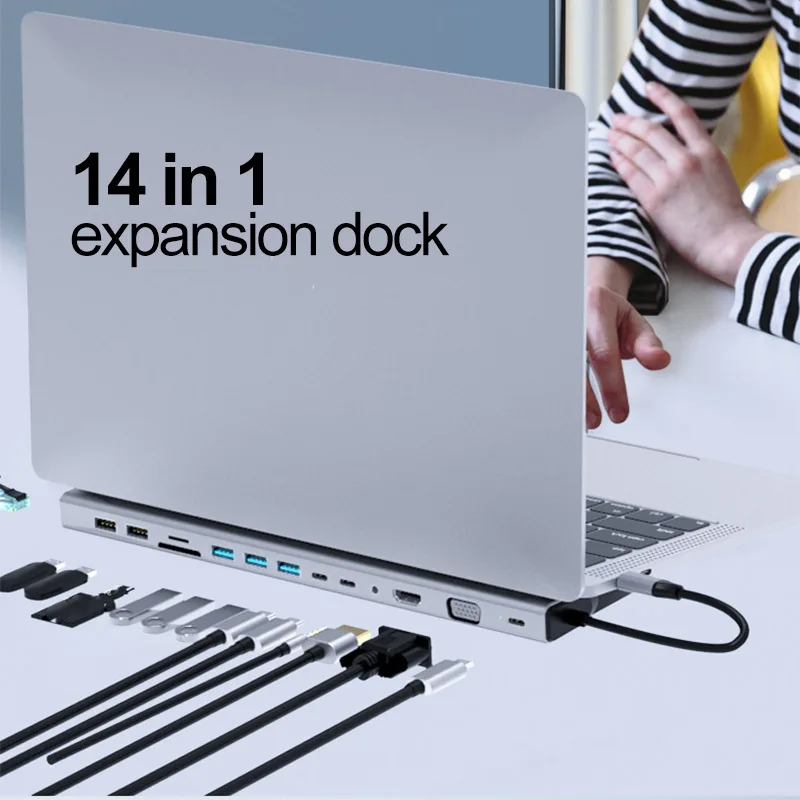 14-in-1 docking station, multi-function hub, card reader, type-c network port, USB multi-port docking station