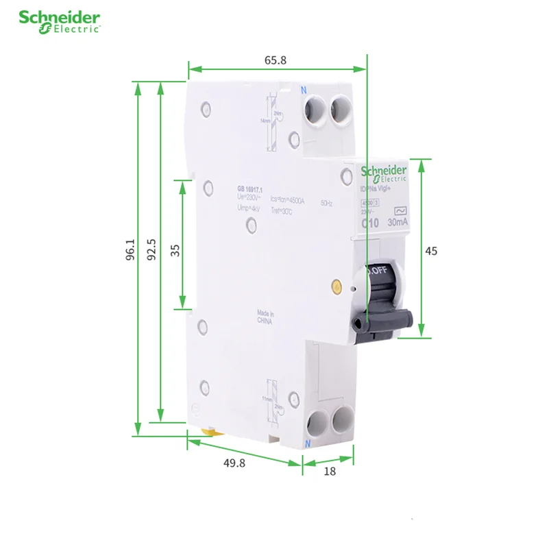 Schneider Electric iDPN Vigi+ 1P+N Leakage Circuit Breaker 30mA Residual Current Operation Protection Device 10A 16A 20A 25A 32A