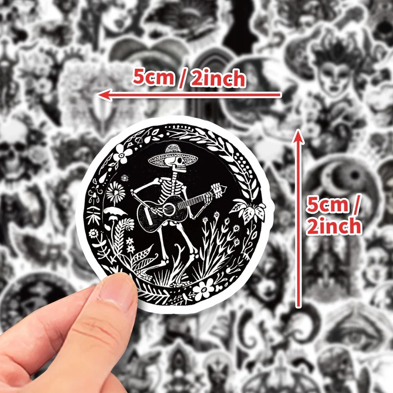 Skeleton Singer Art Black and White Mask Stickers Cartoon Graffiti Waterproof Sticker 10/25/50pcs