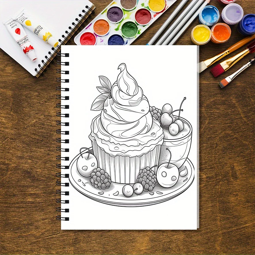 Adult Coloring Book - 8.3x 11.2 Inch 32 Page Deluxe Dessert Coloring Book - Helps with Stress Relief and Emotional Relief, Posit