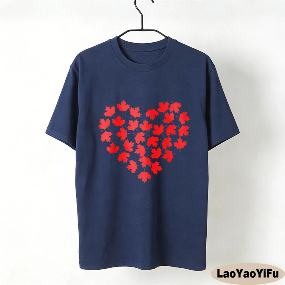Canada Flag Shirt Proud Canadian Maple Leaf Heart T-Shirt Canada Lover Gift Tshirt Women Fashion Crewneck Cotton Short Sleeve