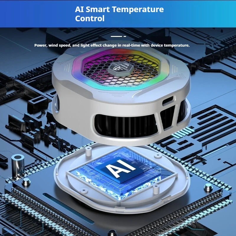 TH12 Magnetic Phone Cooler Semiconductor Cooling Fan AI Temperature Control Fast Cooling Radiator for Gaming Live Streaming