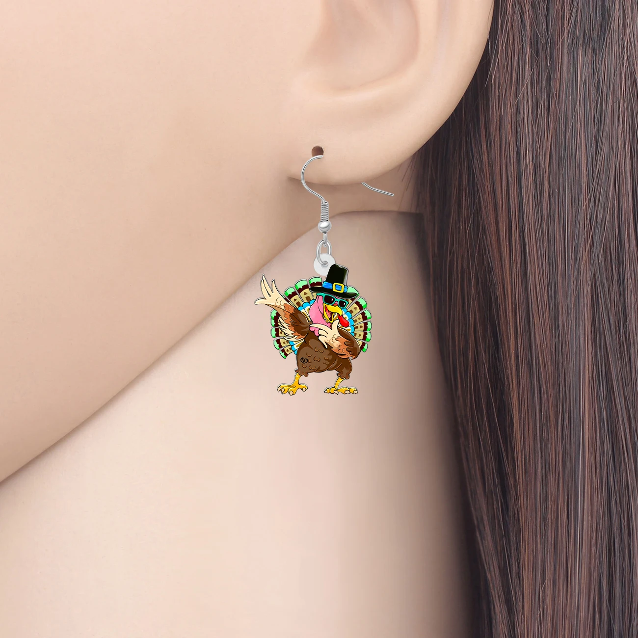 BONSNY Acrylic Thanksgiving Turkey Dangle Earrings Thankful Gifts Cool Dance Chicken Fashion Animal Fall Jewelry For Women Charm