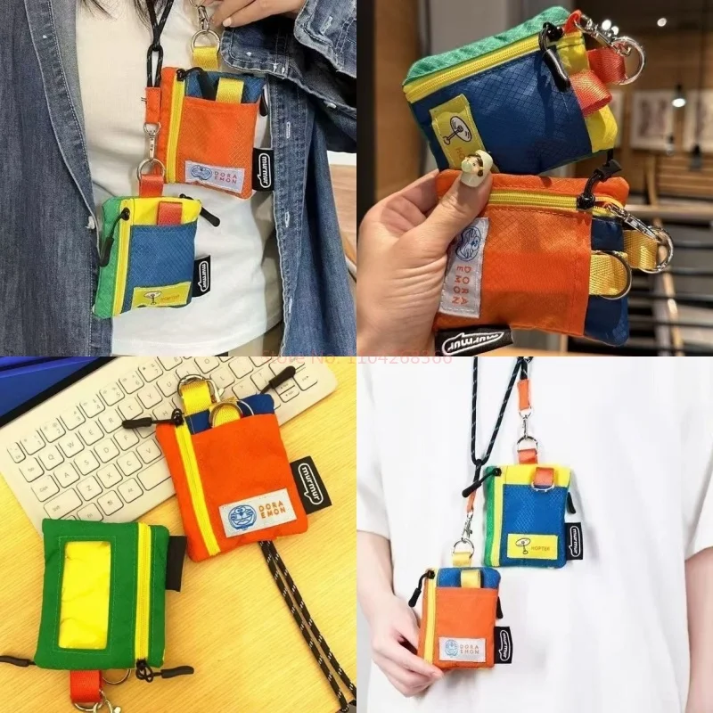 Kawaii Doraemon Oxford cloth Ins Style Mini Neck Lanyard Wallet Card Holder Key Pouch Crossbody Small Hanging School Daily Bag view 6