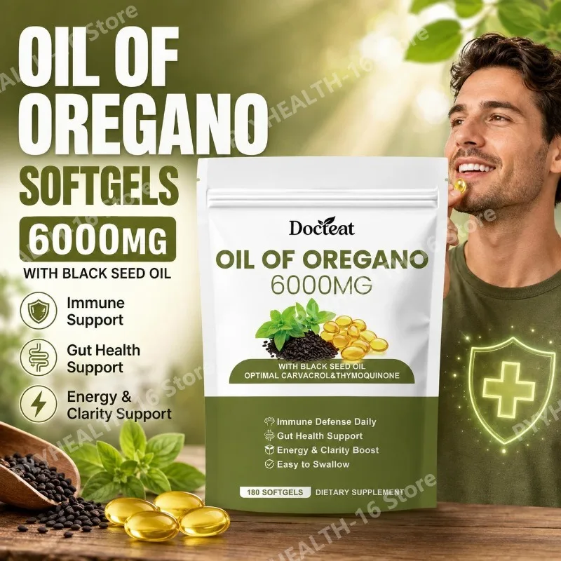 Docteat Oil of Oregano 6000mg Softgels with Black Seed Oil Immune Support Gut Health Support Energy & Clarity 180 Softgels