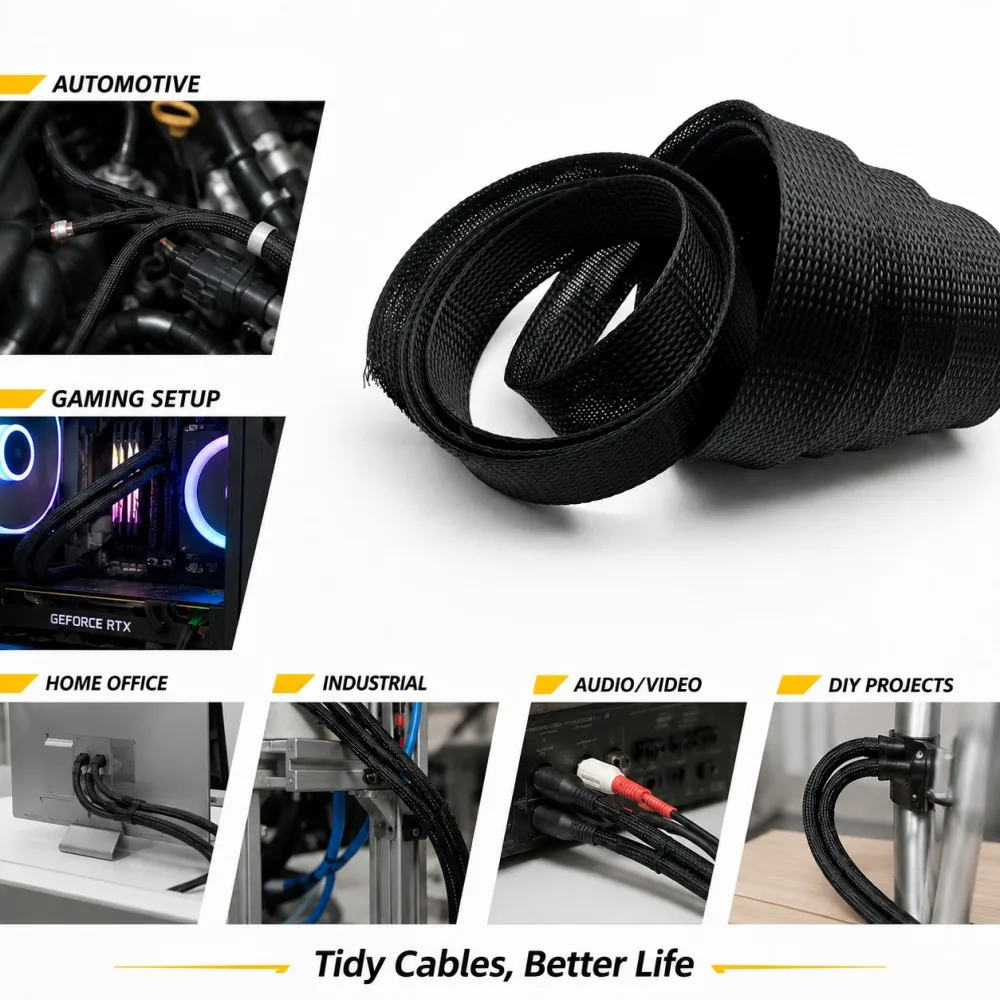 1/2/3/5/10M Black PET Expandable Braided Mesh Sleeve ID 2-100mm Tight Flexible PET Wire Cable Gland Protection Cable Sleeve