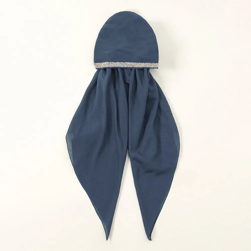 

Rhinestone Women Hijab Hat Breathable Full Coverage Islamic Turban Premium Fabric Soft Texture Elastic Headband Cap
