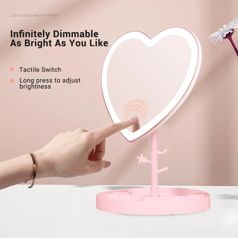 

Mirror Makeup Mirror Led With Light Student Female Makeup Mirror Dormitory Desktop Desktop Storage Makeup Mirror