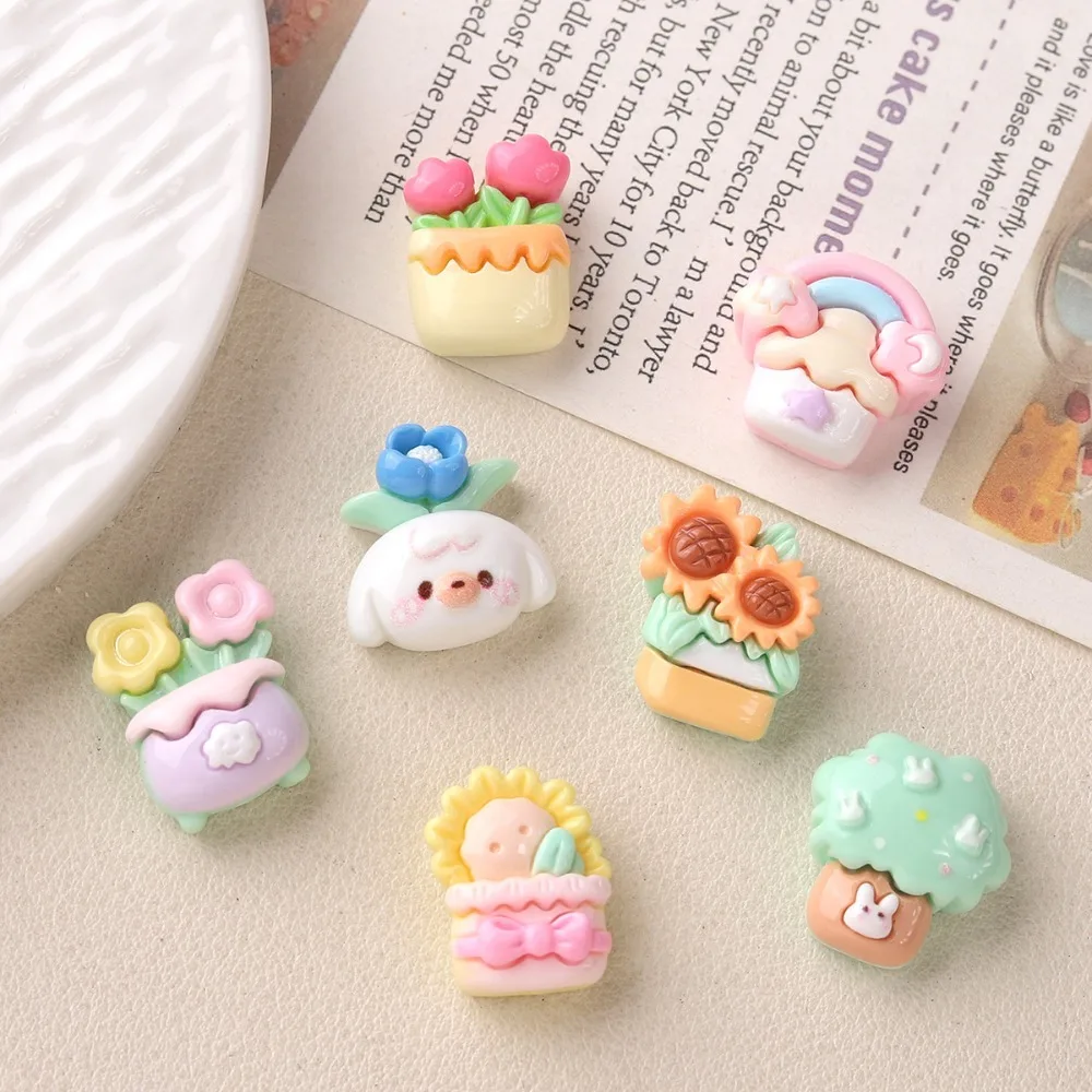10pc Kawaii Resin Flatback Mini Flowerpot Tulip Rainbow Charms Cabochons Embellishments for DIY Ornament Crafts Home Decorations