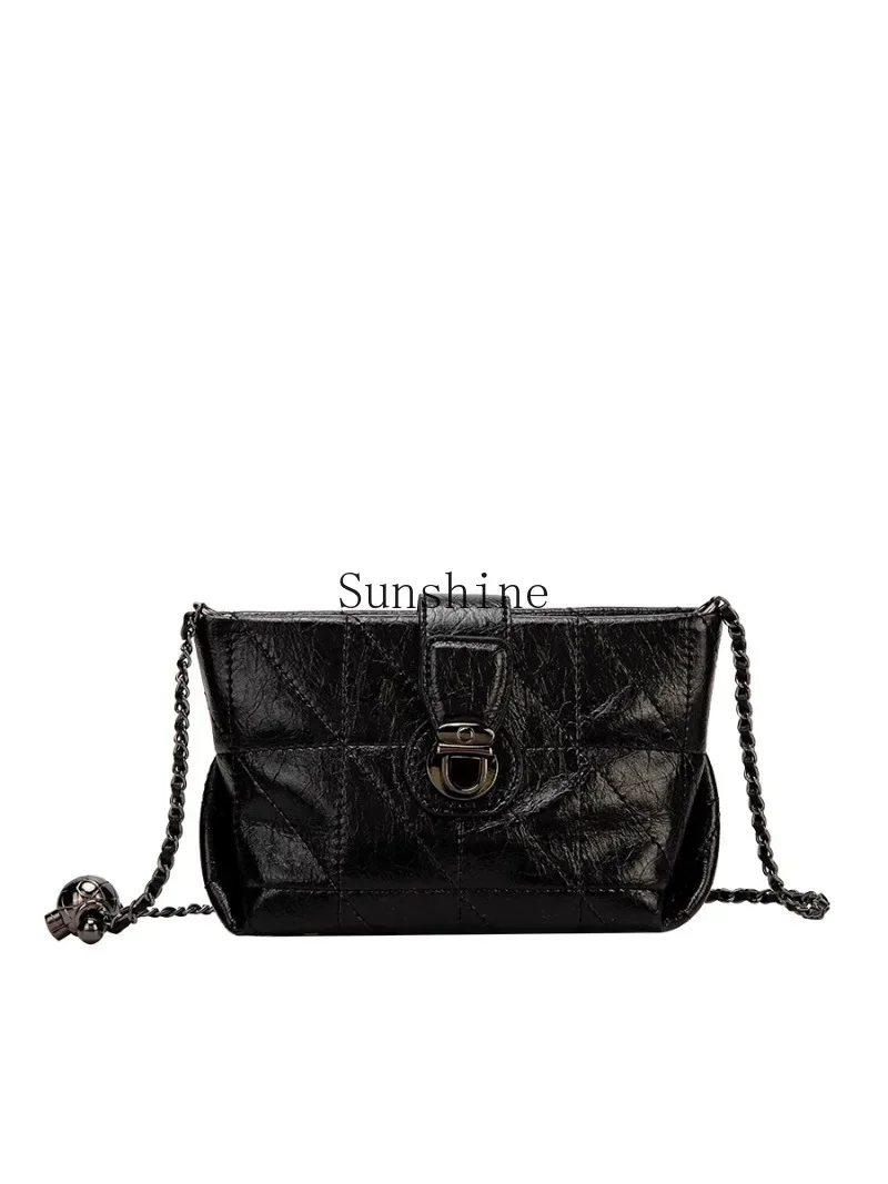 

Black rhombus chain bag women's high sense niche commuting versatile