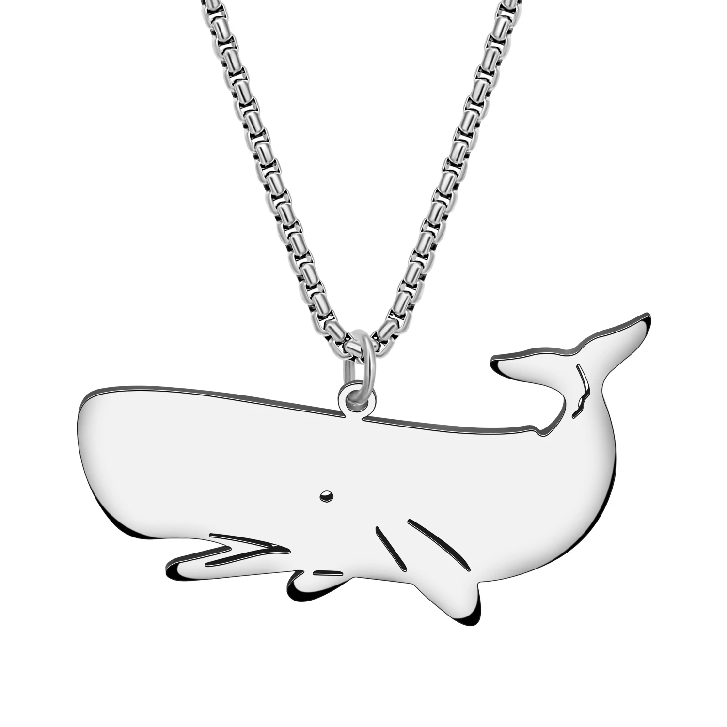 BONSNY Stainless Steel Cute Sperm Whale Necklace Chains Ocean Animal Jewelry Pendant For Women Girls Kids Charm Gifts Accessory