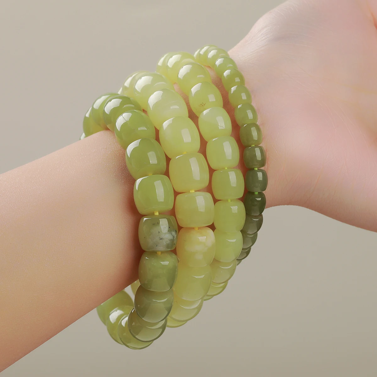 

JD Natural Stone Yellow Hetian Jade Barrel Bead Bracelets Women Genuine Reiki Healing Energy Nephrite Stretch Bangles Jewelry