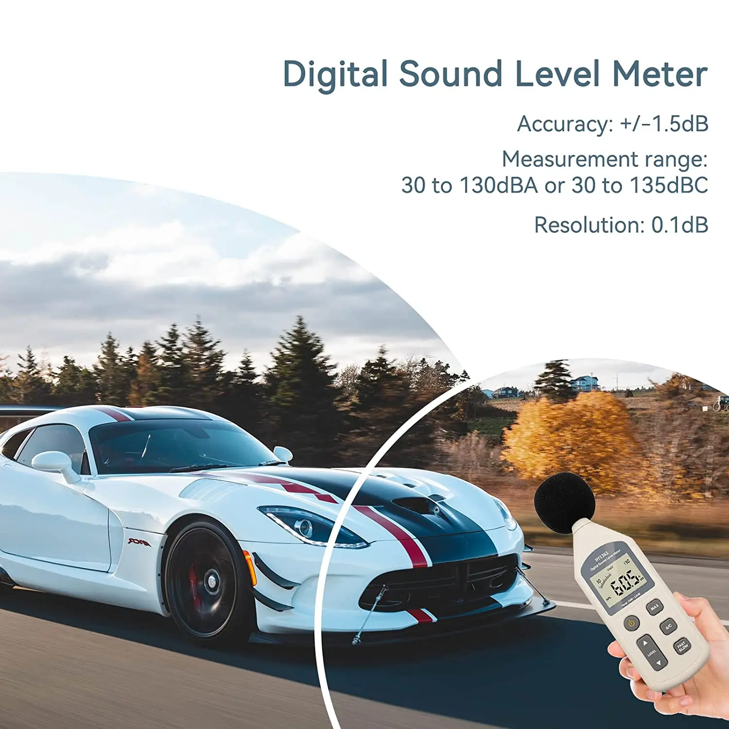 Decibel Meter Digital Sound Level Meter 30-130dB Decibel Geluidsmeting Tester, Max Waarde Vergrendeld, Lcd Akoestische Noise Meter