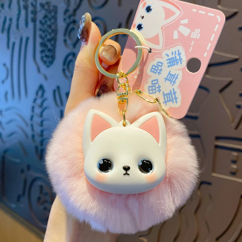 Cartoon Beauty Short Cat Kitten Animal Key Chain Cute Plush Mankikan Fluffy Siamese Cat Doll Gift Keychain Female Bag Pendant