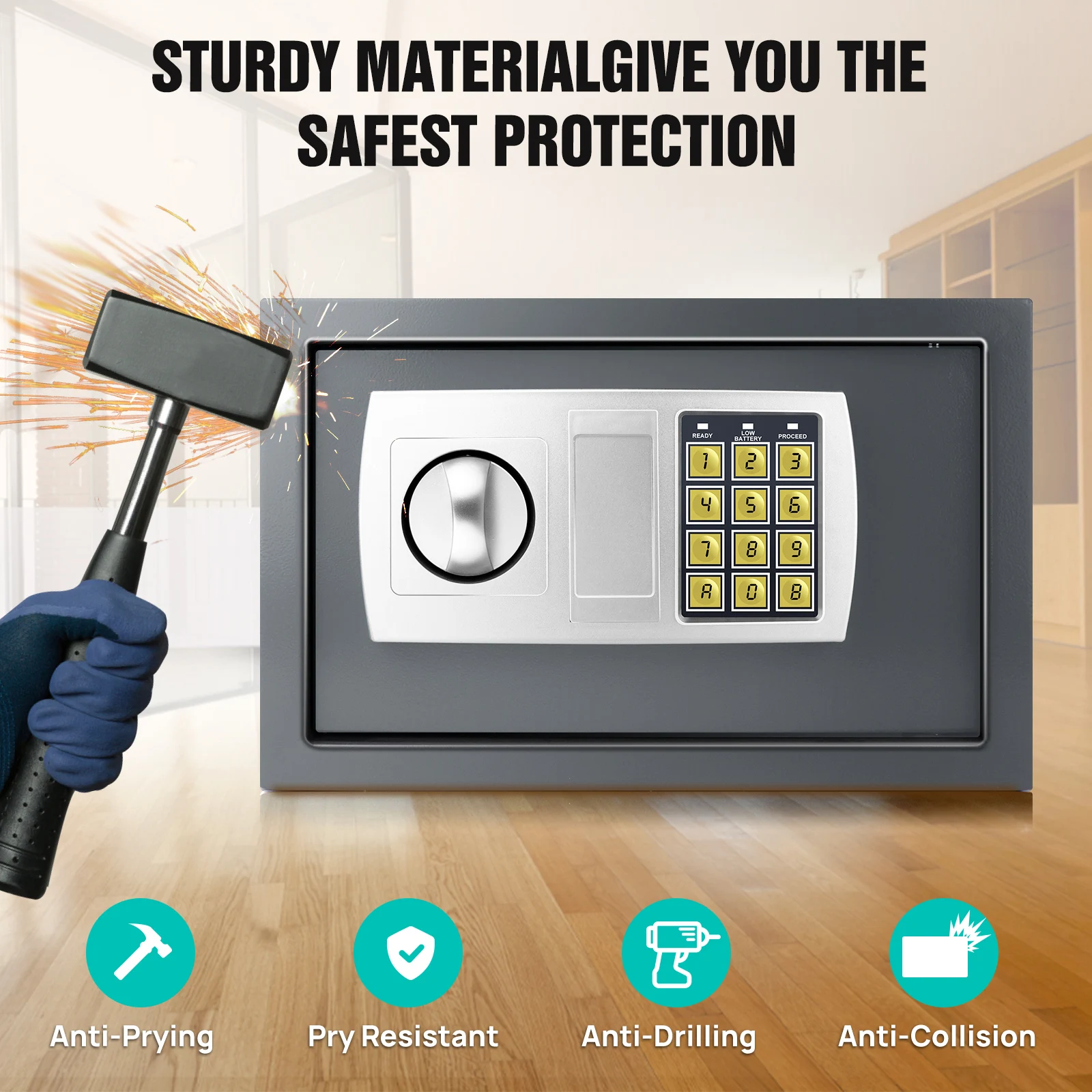 BRlEFNESs Dual Key Digital ock فولاذ عالي التحمل مضاد للسرقة آمن لمجوهرات الشركات والكاميرا وتخزين الملفات والنقود