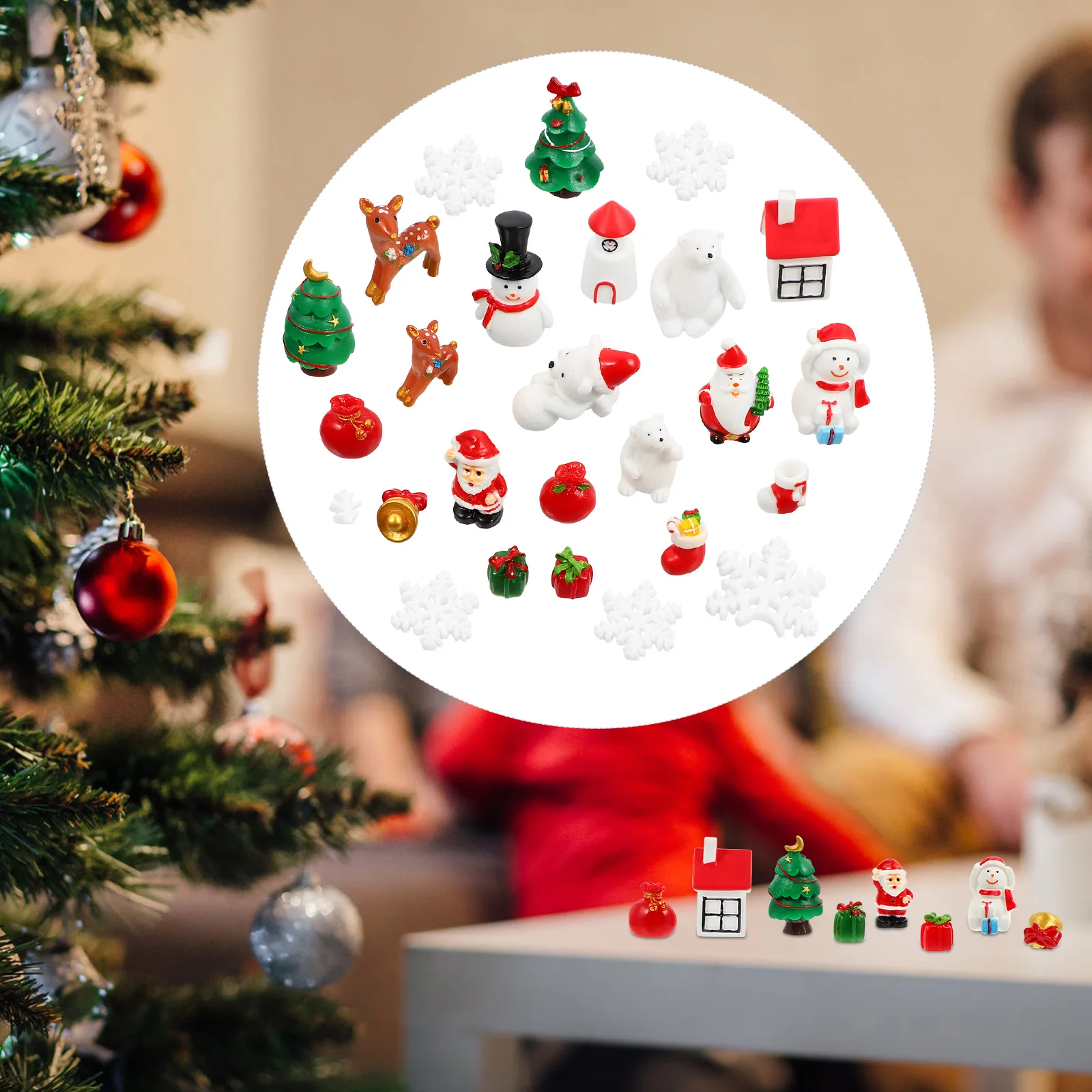 

30Pcs Resin Christmas Crafts Elk Sleigh Decorations for Dining Table Bookshelf Tree Resin Art Crafts Christmas Decorations