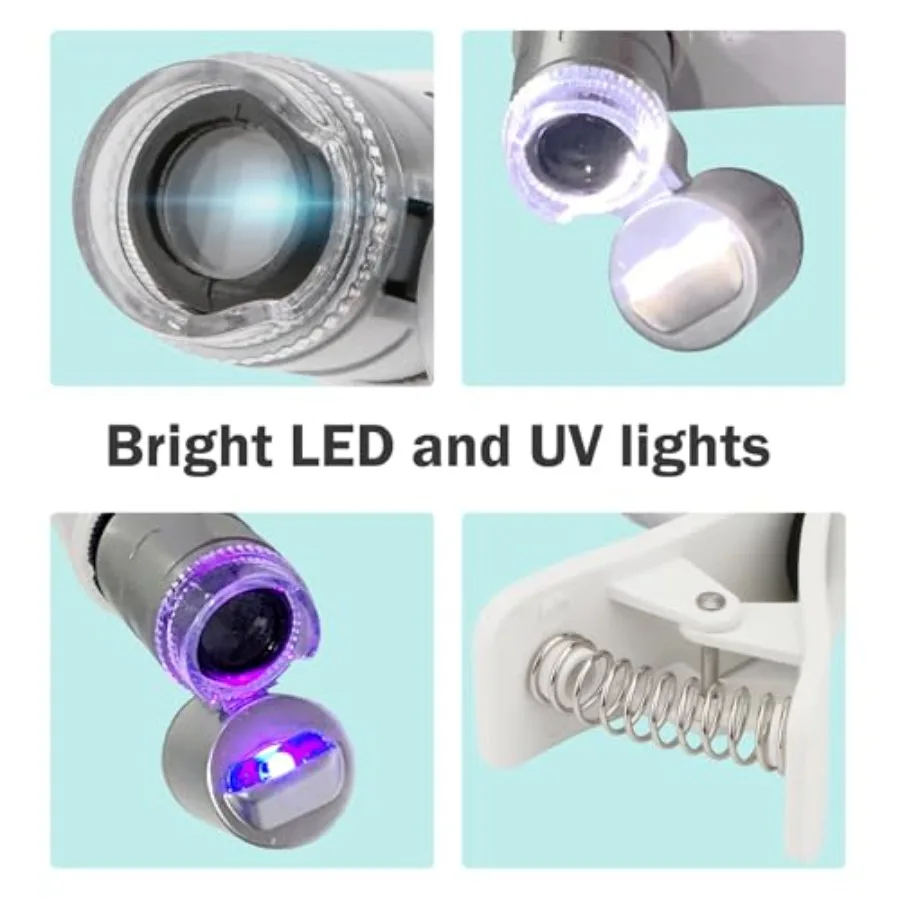 Clip-On Type Loupe 60X Zoom Microscopes Jewelers Magnifier Universal Micro Lens Jewelry Magnifying Glass with LED/UV Lights for view 5