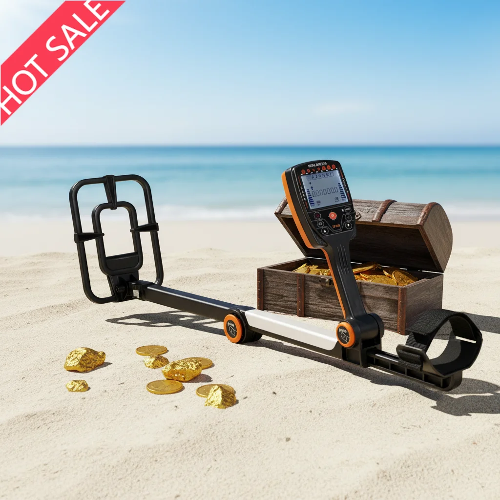 Metal Detector, 2 × 9V Batteries, ABS Plastic, Aluminium, Foldable, Waterproof Coil, Black, Orange,Treasure Hunting, Outdoor Use