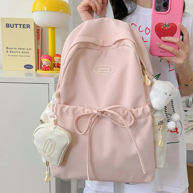 Korean Version Versatile Solid Color College Backpack, Lightweight and Large Capacity High School Travel Backpack