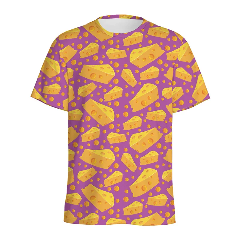 

Cartoon Cheese Chocolate Pattern T-shirt For Men Kids 3D Printed T Shirt Summer Loose Short Sleeve Tops Street Round Neck Tees