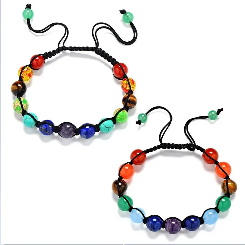 

10pcs 6mm 8mm 7 Chakra Rainbow Stone Beads Bracelet Reiki Healing Balance Beads Woven Stretch Yoga Bracelet Jewelry