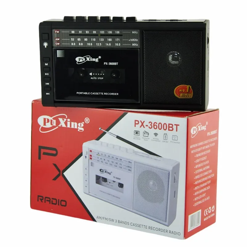 

PX-3600BT Vintage Cassette Tape Radio Recorder Portable Bluetooth Wireless Speakers AM/FM/SW Multiband Radios USB/TF Card Player