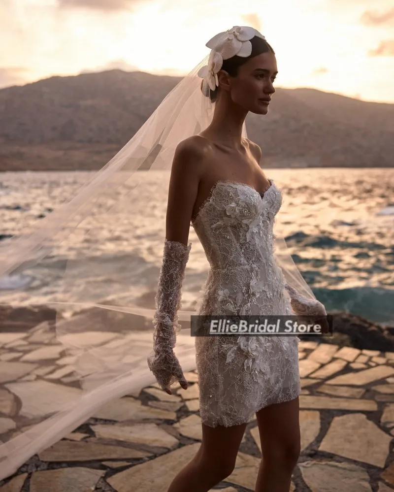 Пляжные короткие свадебные платья со съемными рукавами, милое кружевное гражданское свадебное платье с аппликацией, платье de novia по индивидуальному заказу