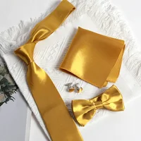Nuevos corbatas para hombre, pajaritas clásicas de Color dorado sólido, corbata de Cachemira, conjunto de gemelos cuadrados de bolsillo, accesorios de boda para hombre, corbata de fiesta