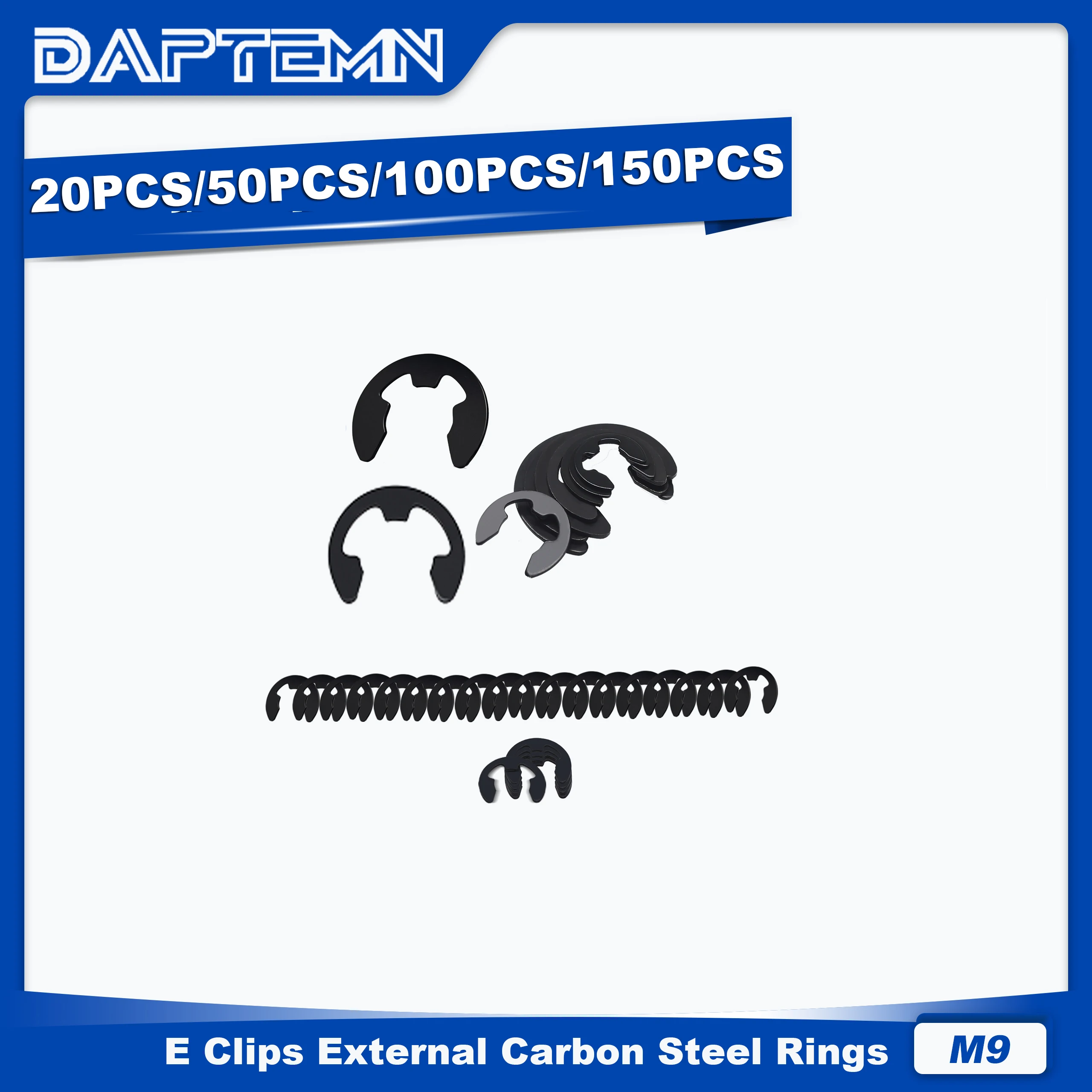 M9 Small E-Clips Circlip External Retaining Rings, E Clips External Carbon Steel Rings 20PCS 50PCS 100PCS 150PCS