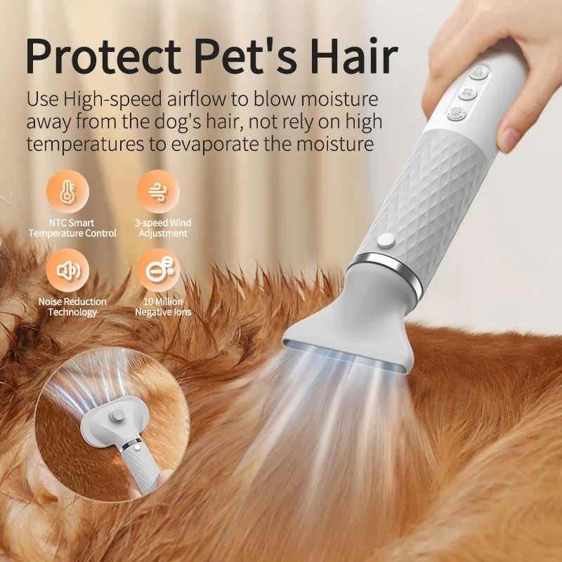 ROJECO 2 in 1 Dog Hair Dryer Grooming Comb Brush For Pet Cat Smart Control Dog Blow Dryer Handheld PortableMini Pet Blower