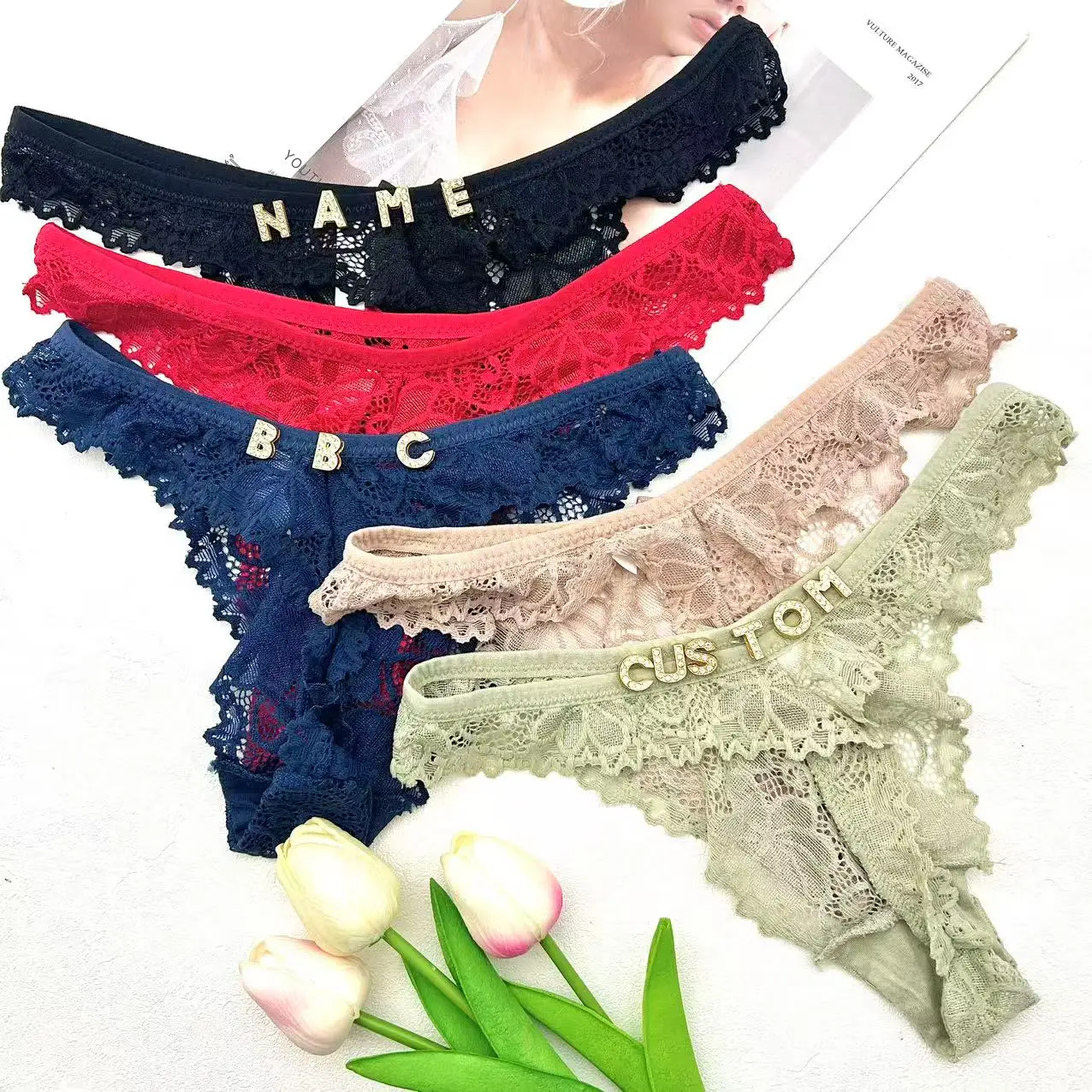 

Sexy Personalized Thong Custom Thongs Name Lace Name String Customized Women Name Thong Crystal Letters Underwear Gift for Her