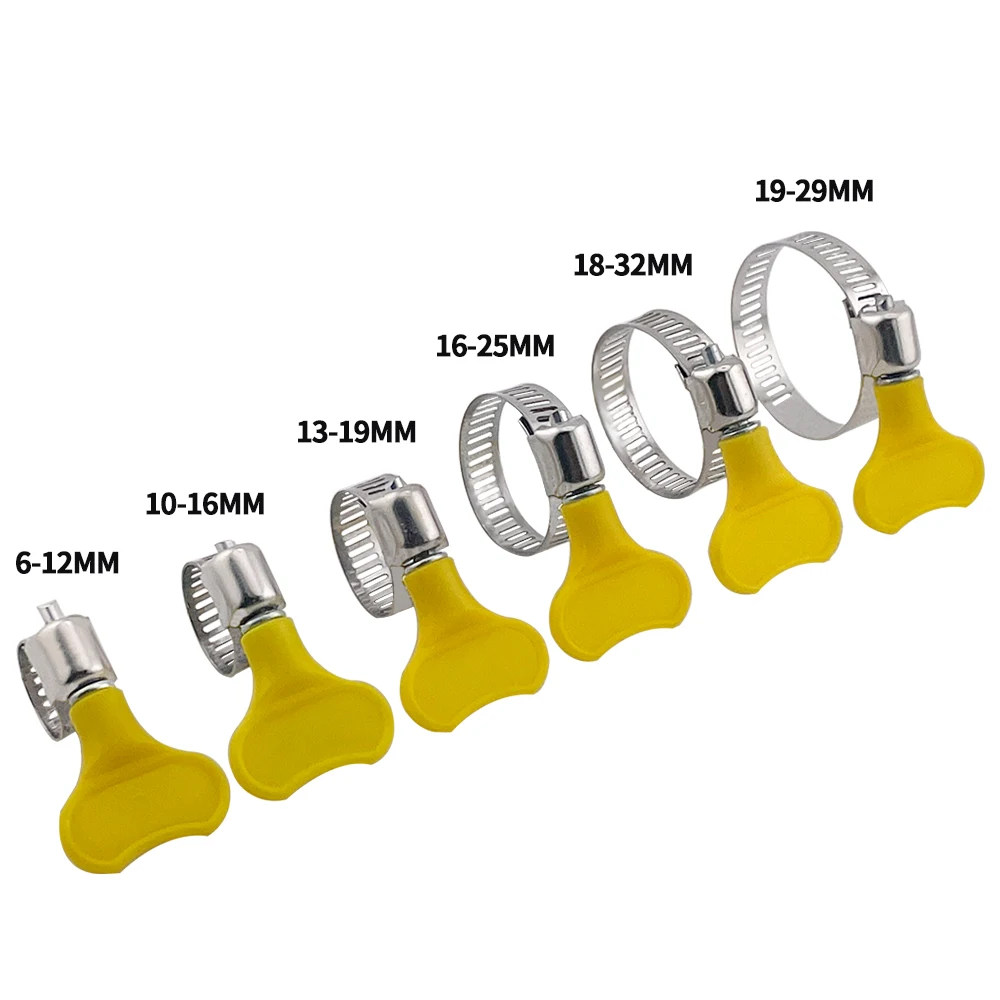 5-10pcs 6-32mm Adjustable Yellow Plastic Handle Hose Clamp Water Pipe Clip 201 Stainless Steel Pipe Clips For Tube