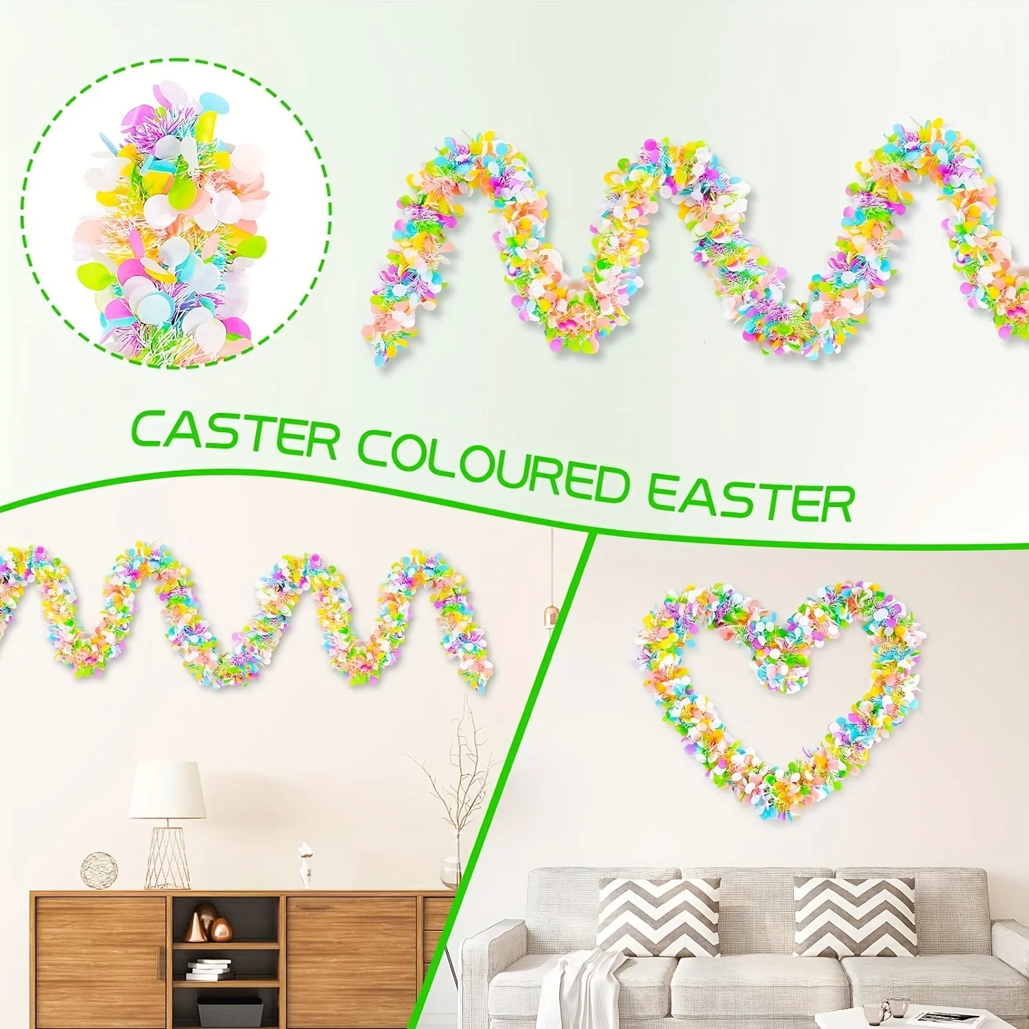 1 Stück glamouröse Ostergirlande-Dekoration – bunte Frühlings-Hängeornamente für drinnen/draußen, Zuhause, Tür, Kamin