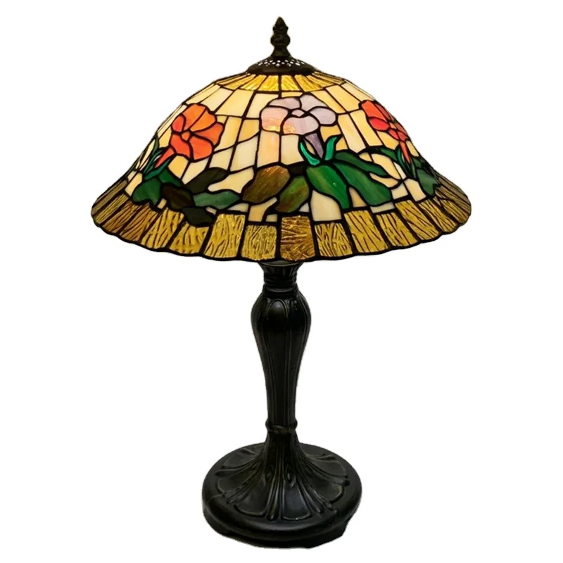 Stained church glass hand welded art Tiffany lampshade vintage style table lamp