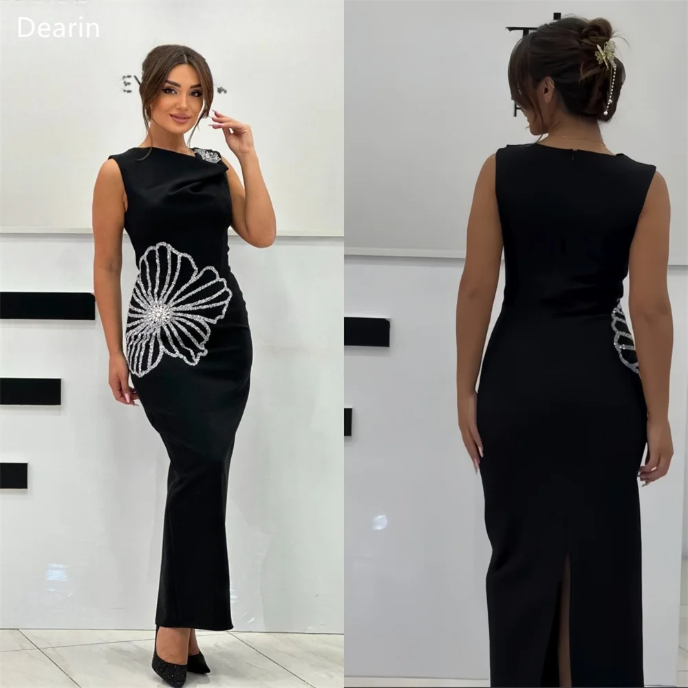 

Customized Evening Gown Dearin Scoop Neckline Sheath Ankle Length Skirts Sleeveless Print Bespoke Occasion Dresses Prom Formal D