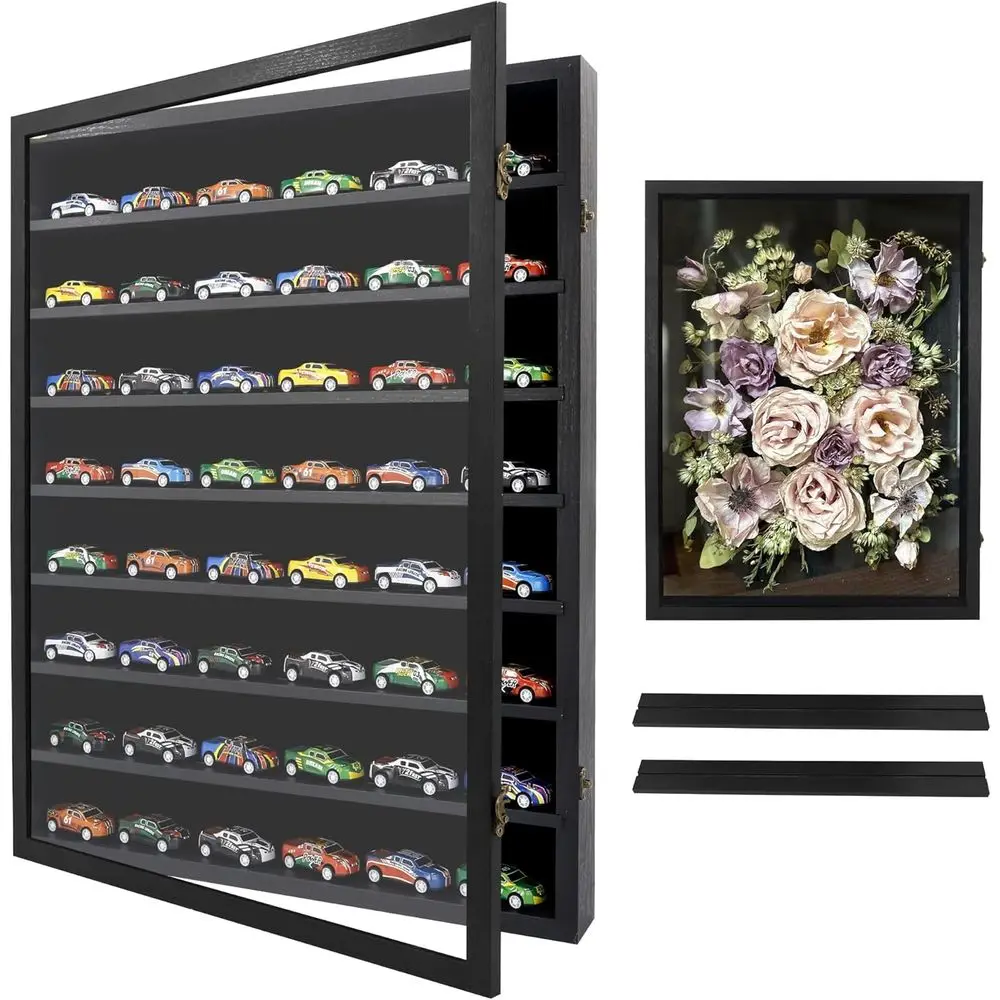 

Display Case 18x24 with Removable Shelves, Deep Memory Box for Collectibles, Coins, Medals, Keepsakes, Wedding Favors, Black