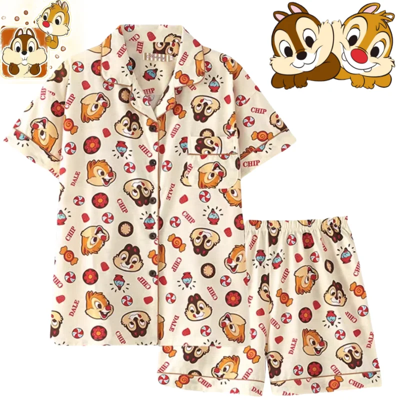 MINISO Disney Pajamas Chip \'n\' Dale Summer Cotton Short-sleeved Two-piece Set Travel Dormitory Loungewear Children Holiday Gift