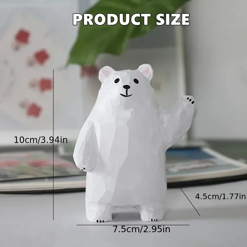 Handwork Wooden Carve Bear Figurine with Heart Crafts Desktop Ornament Office Room Home Decor for Friend Birthday Xmas Gifts