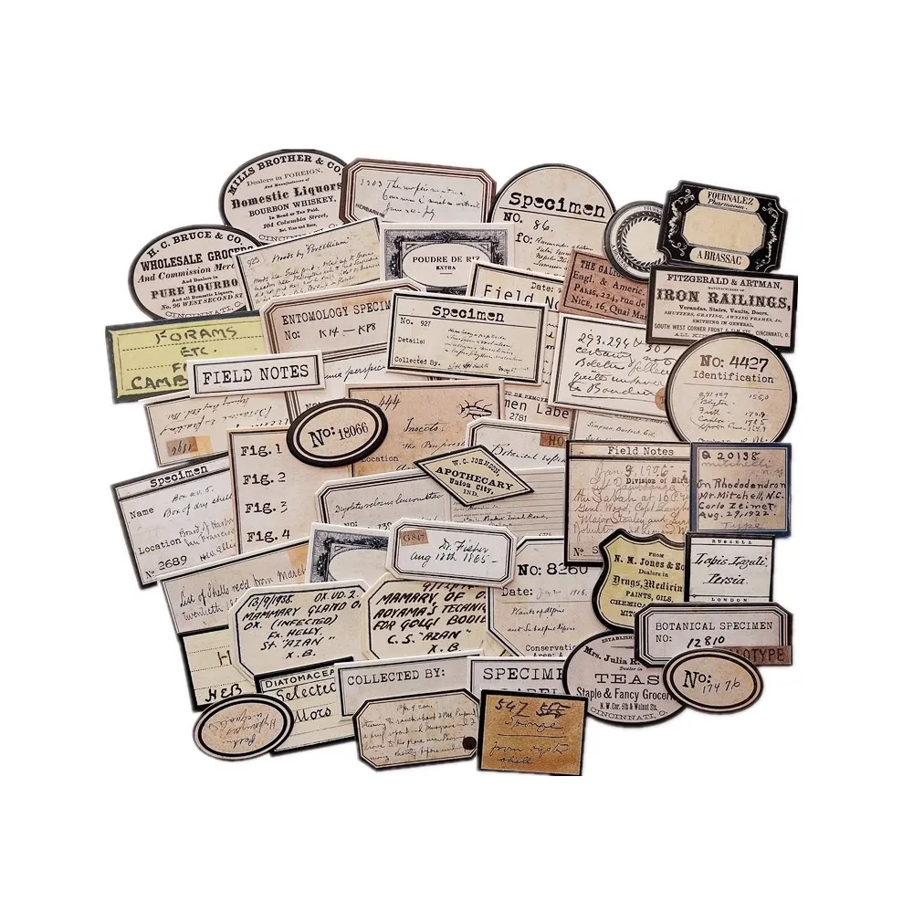 Junk Journal Thick Card Retro Handwritten English Label Collage Decoration Material Posing Vintage Handcraft