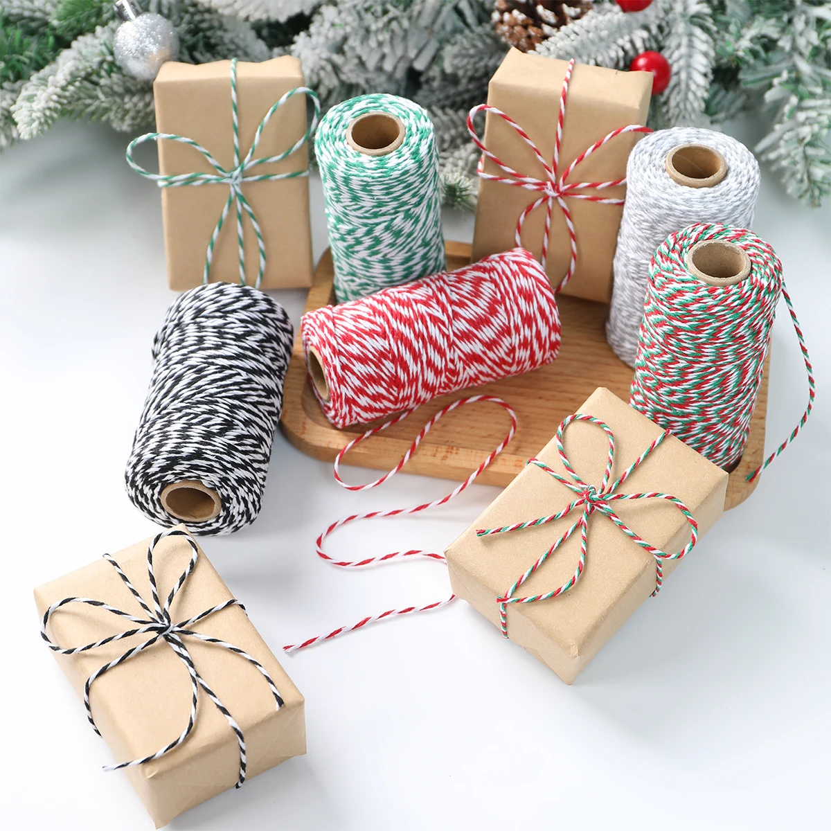 100M Christmas Red Green White Cotton Rope Cord String Cotton Thread for Home Decor Handmade DIY Christmas Gift Wrapping