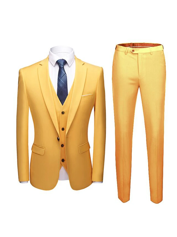 

Однотонный приталенный мужской костюм из трех предметов для выпускного, куртка с лацканами на одной пуговице, жилет, брюки для деловой вечеринки, выпускного вечера