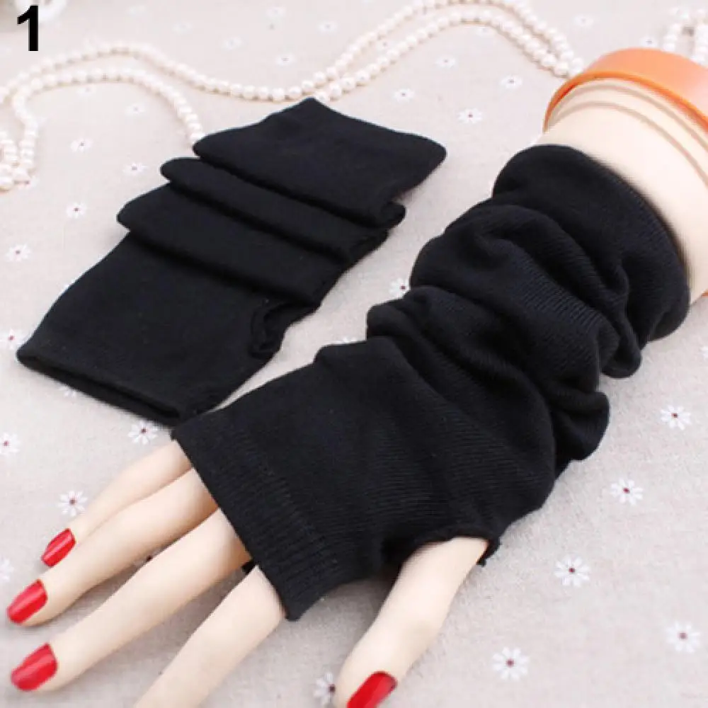 Gants de poignet élastiques pour femmes, mitaines longues sans doigts, chauffe-bras chauds, accessoires de coude, mode hivernale