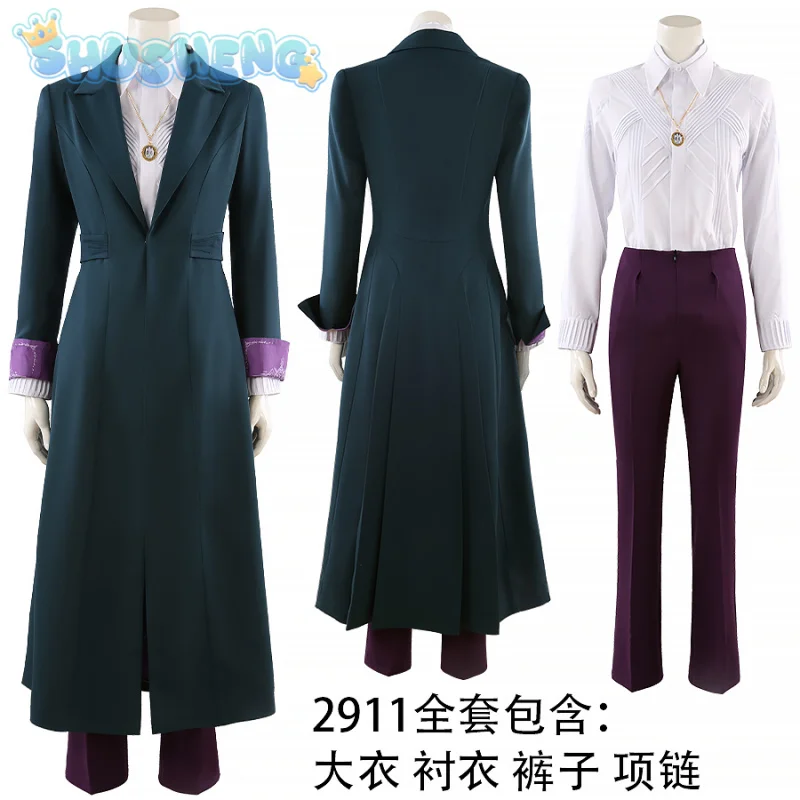 Agatha Harkness Cosplay Prof. Disfraz de Emeritus Harkness, abrigo de película, camisa, pantalones, collar, fiesta de carnaval, traje para hombres y mujeres, uniforme