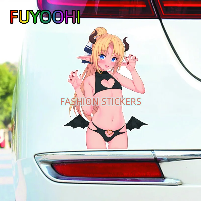ملصقات فتاة أنيمي من FUYOOHI ، ملصقات دراجة نارية مقاومة للماء ، مقاومة للخدش ، جذع القافلة ، ملحقات JDM ، الموضة